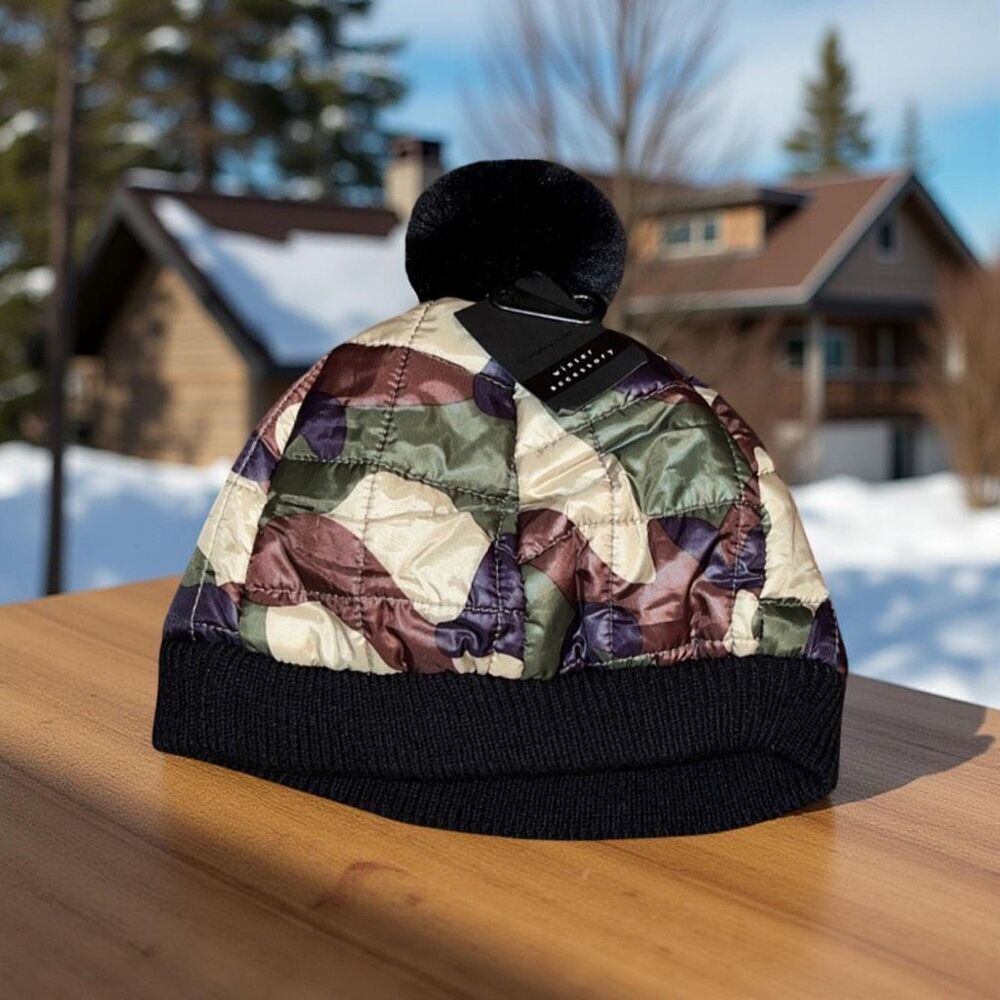 NWT Do Everything In Love Quilted Camo Pom Pom Beanie One Size
